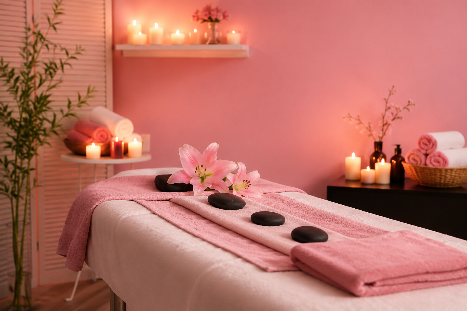 Professional hot stone therapy massage at a luxury spa for deep relaxation and muscle relief.